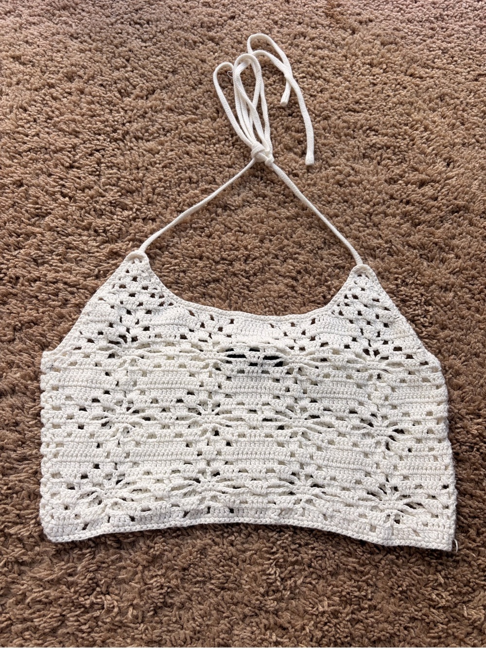 Forever 21 Cream Crochet Halter Tie Crop Top